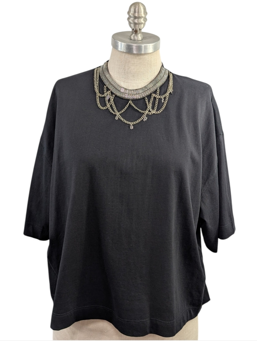 The Kooples Embellished Collar Cotton Jersey Black T-Shirt Size 3 Large